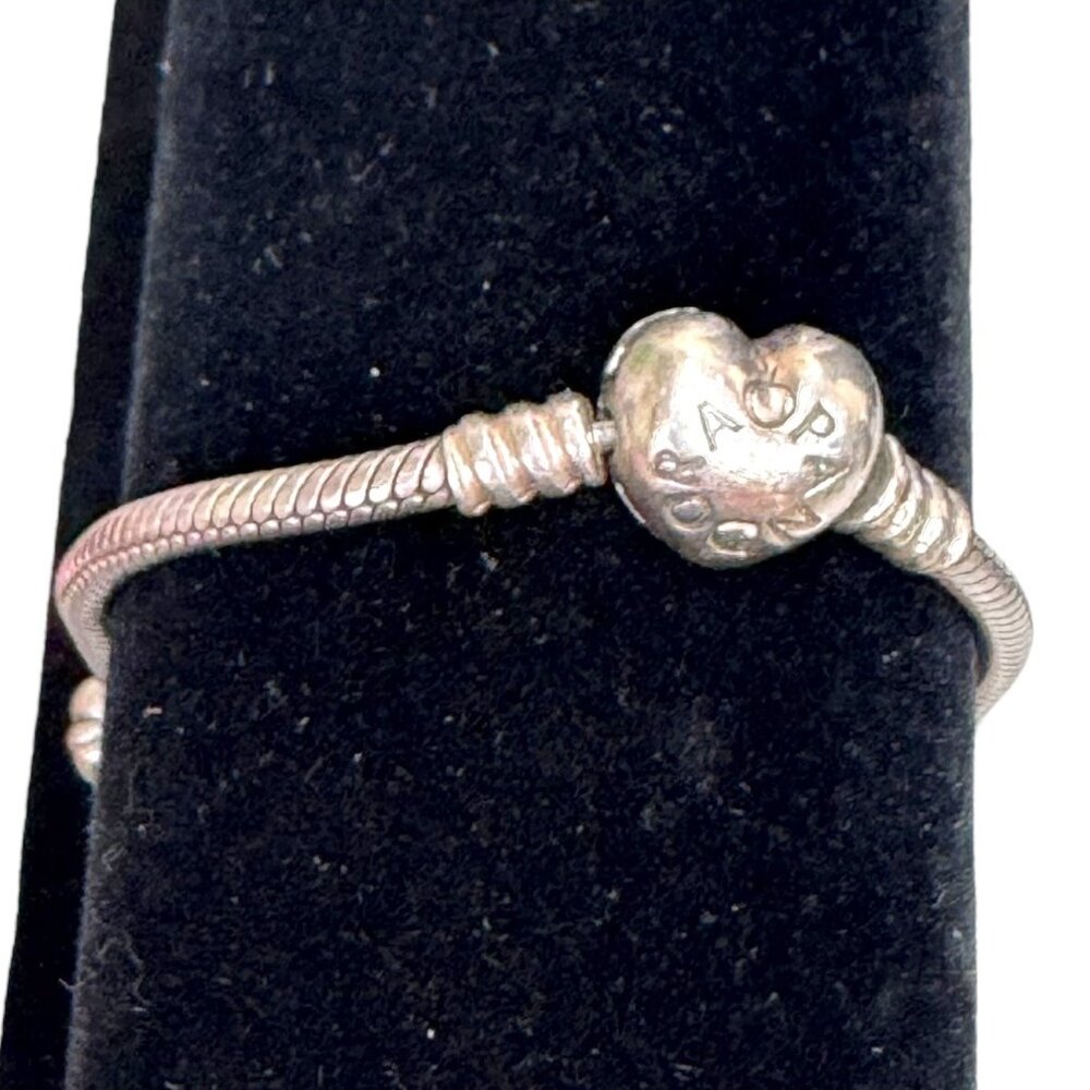 Pandora Silver Heart Snake Sterling Charm Bracelet Blue Glass Bead Accent Vtg